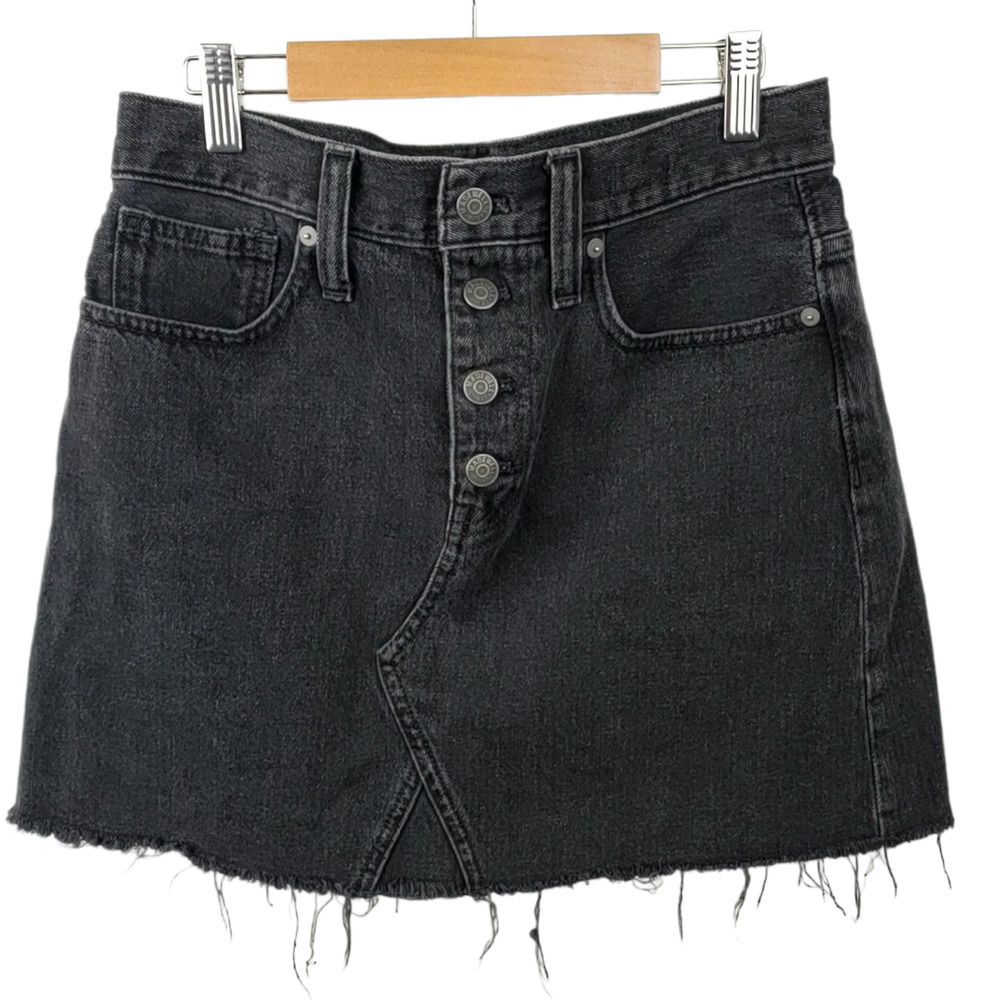 MADEWELL Black Washed Button Front Rigid Denim A Line Mini Skirt Size 26